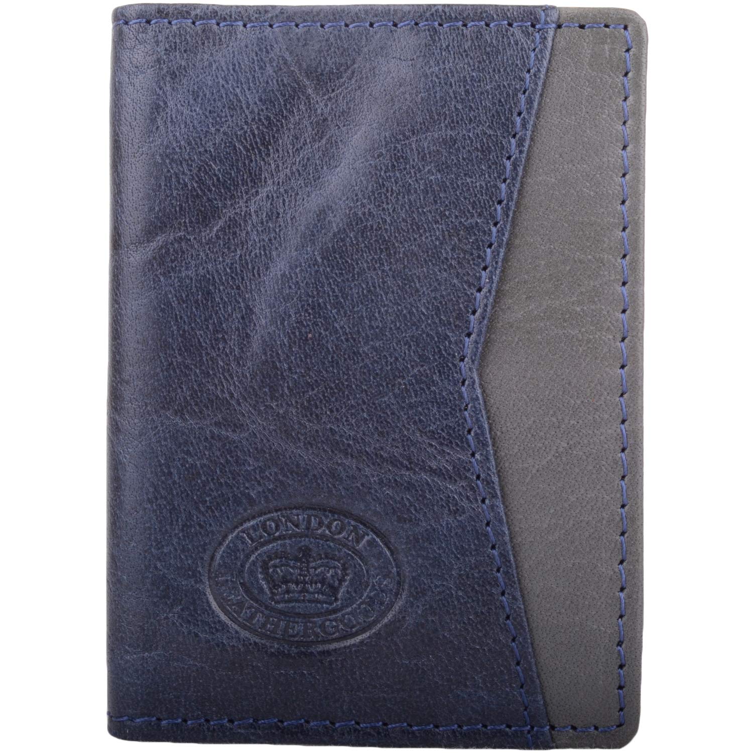 Valita Mens Buffled Crumple Leather RFID Protected Credit Card/Travel Card Holder Wallet - Navy/Grey