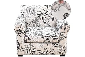 FUANGUI 2 Piece Chair Covers Stretch Arm Covers Chair Couch Covers, Armchair Slipcover with Separate Chair Cushion Cover Floral, Washable Furniture Protector for Living Room (Armchair, Ink Leaf)