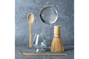 YIBO Matcha Whisk Set Glass, Matcha Making Kit Whisk (Chasen Holder), Glass Whisk Holder, Bamboo Scoop, Powder Starter Sifter, Spoon Japanese Tea Tools For Ceremony Gift