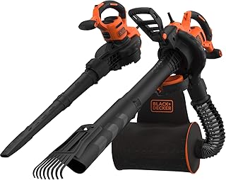 Black+Decker 3-in-1 Elektro Laubsauger & Laubbläser (3.000 Watt, mit Häcksler + aufsteckbarem Laubrechen, 72l Fangsack-Rucksack – hohe Blasgeschwindigkeit & verstellbare Saugleistung) BEBLV301