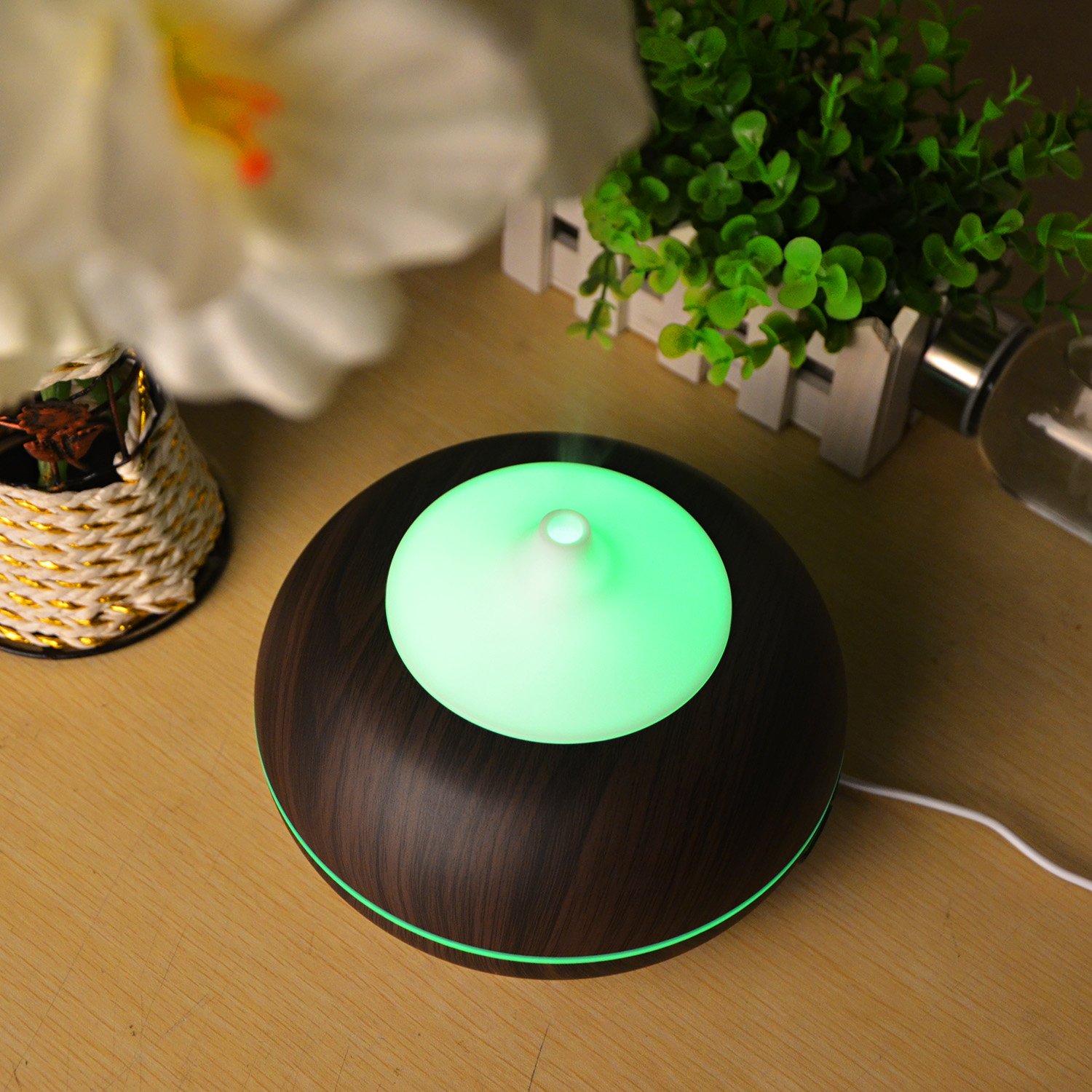 Firlar 300ml Wood Grain Cool Mist Ultrasonic Humidifier LED Night Lamp Aromatherapy Oil Diffuser Baby-AUTO Shut off Lights For Office Yoga Home Bedroom