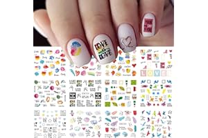 MAIOUSU STORE 12 Sheets Graffiti Fun Gay Pride Water Transfer Nail Stickers Rainbow Love Heart Decals English Letters Water Decal Tattoos Manicure Foils LGBT Love Slogan Designs for Nails