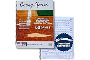 Covey Sports Baseball Scorebook with Oversized 14x11 Pages - 50-Game Softball & Baseball Score Keeping Book with 15-Player Lineup, Pitch Count Tracker, & 10 Innings of Scoring - Sturdy Backing & Coils