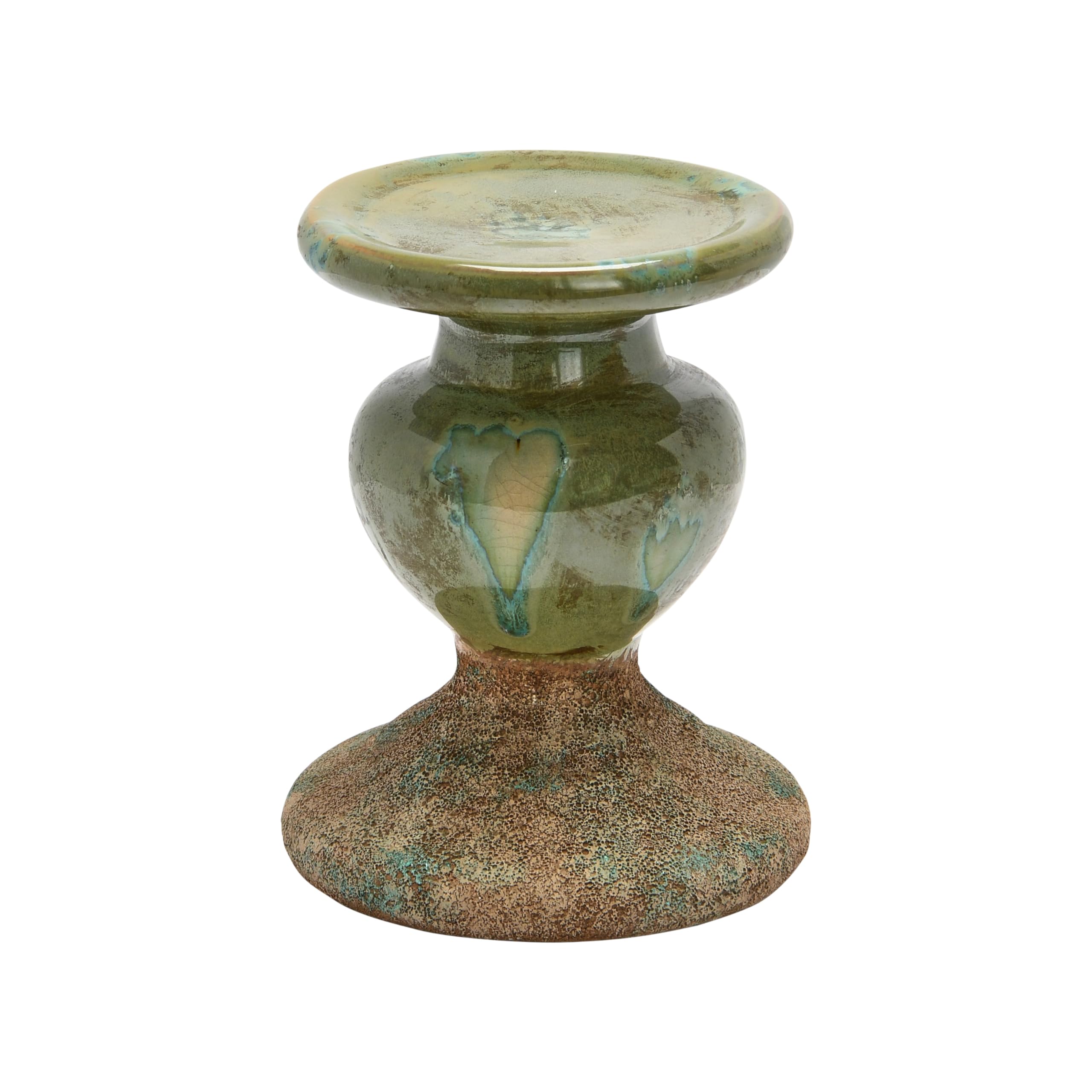 Creative Co-Op 2-Tone Sculptural Terracotta Pillar Candle Holder, Distressed Green