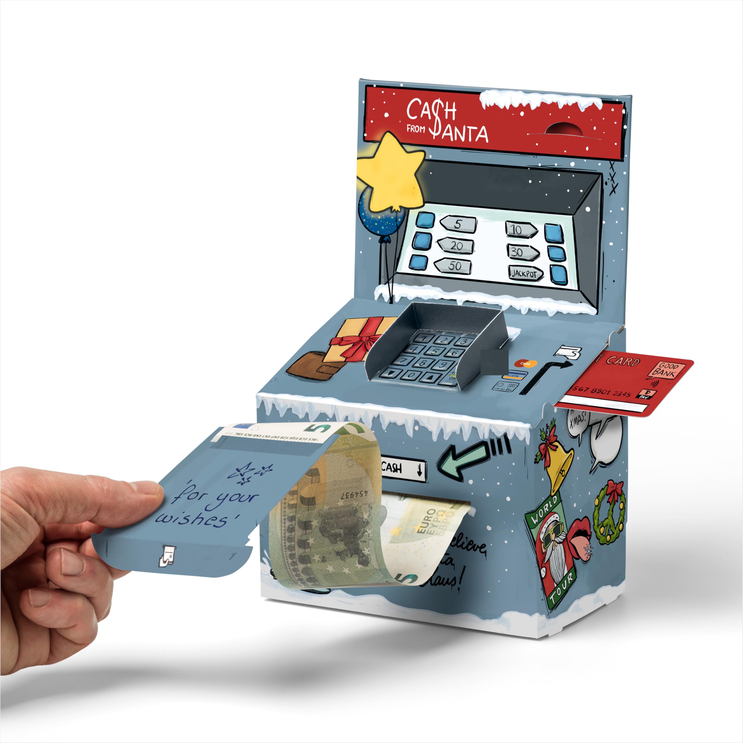 SURPRISA Money O-Mat Xmas Money Gift Packaging - Creative DIY ATM, Original Gift Idea for Christmas & Special Occasions - Includes Personalised Design