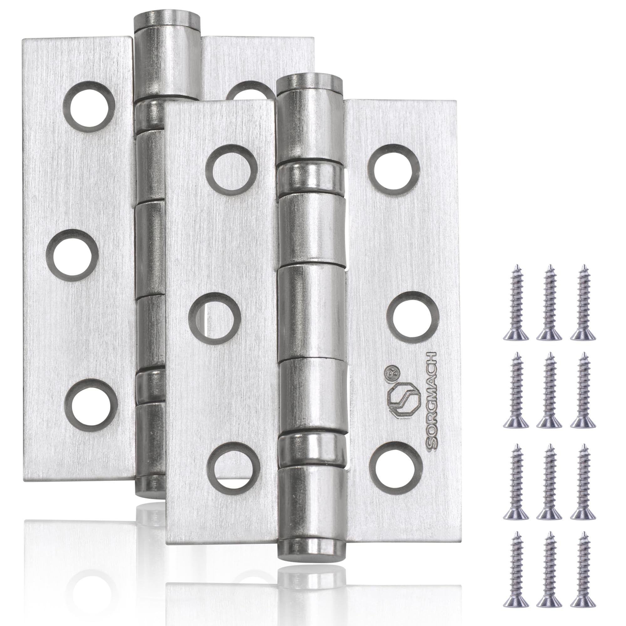 12 Pcs Door Hinges 75 mm Satin Nickel Hinges Ball Bearing External Door Hinge Internal Heavy Duty Outdoor Hinges for Wood