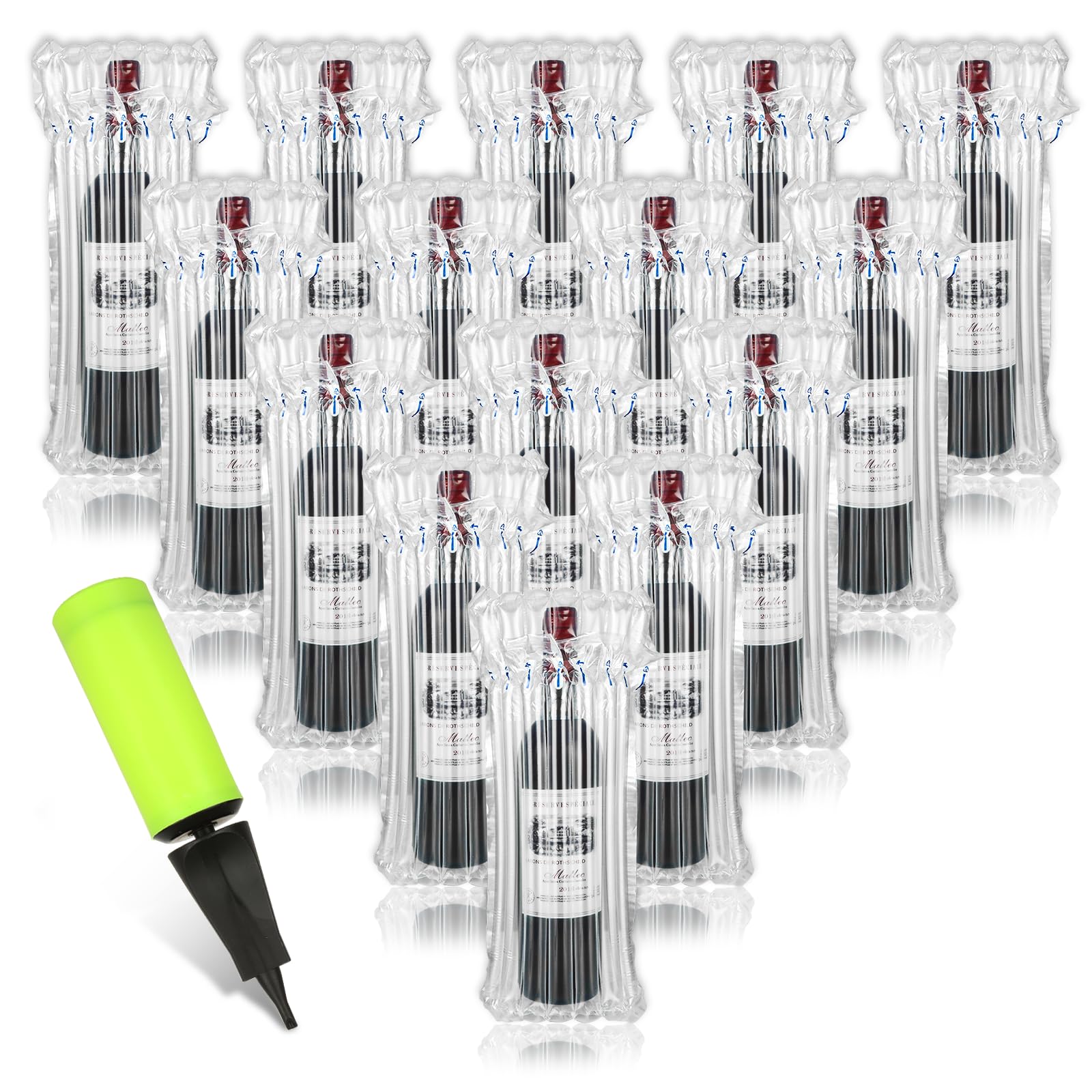 APACALI 50 Pack Wine Bottle Protector, Air Column Cushion Wine Bags, Wine Bubble Wrap Bags, Wine Bottle Packaging Bag with 1 Pump, Bottle Protectors for Travel, Safe Packaging, Transportation