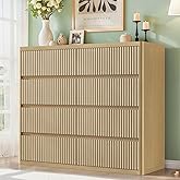 Standifurno 8 Drawer Dresser, Modern Fluted Dressers & Chest of Drawers for Bedroom, 48" Wide Dresser TV Stand with Deep Drawer, Curved Wood Organizer for Bedroom, Living Room, Hallway, Natural