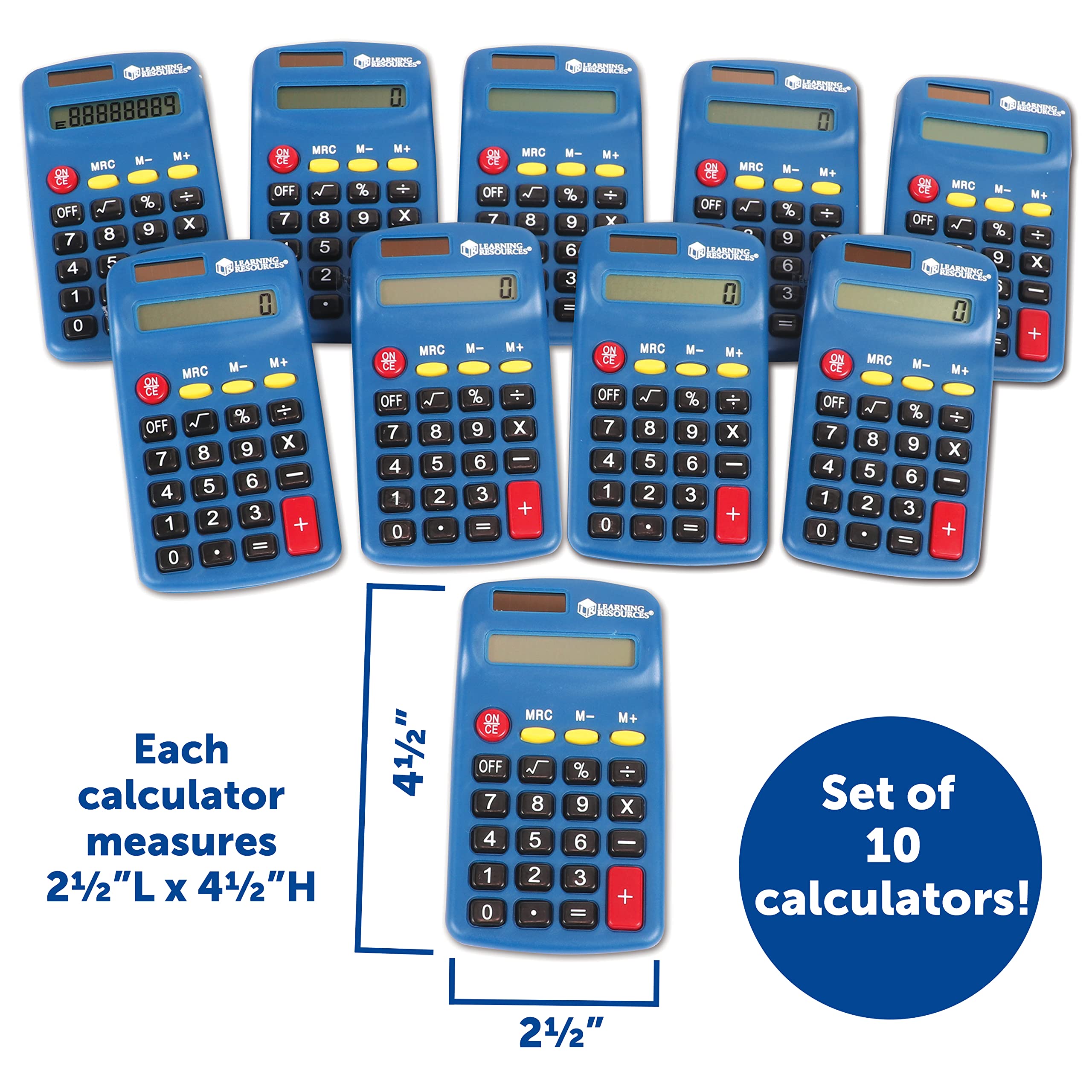 Learning Resources Primary Calculator - 10 Pieces, Ages 3+, Basic Solar Powered Calculators, Teacher Supplies, Back to School Supplies