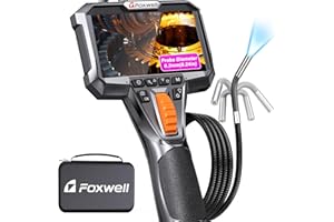 FOXWELL 2-Way Articulating Borescope Camera with Light, 0.24in Industrial Endoscope Inspection Camera with Articulated Snake Cameras, HD Video Scope for Automotive Engine HVAC Inspection - 5.25FT