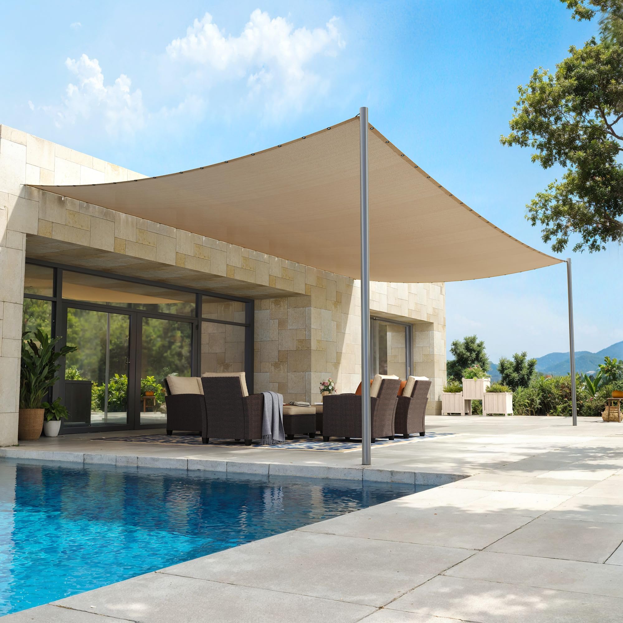 VICLLAX 90% Shade Fabric Sun Shade Cloth with Reinforced Grommets & D-Ring Eyelets for Outdoor Patio Garden Pergola Cover Canopy 6x6 FT, Wheat Image