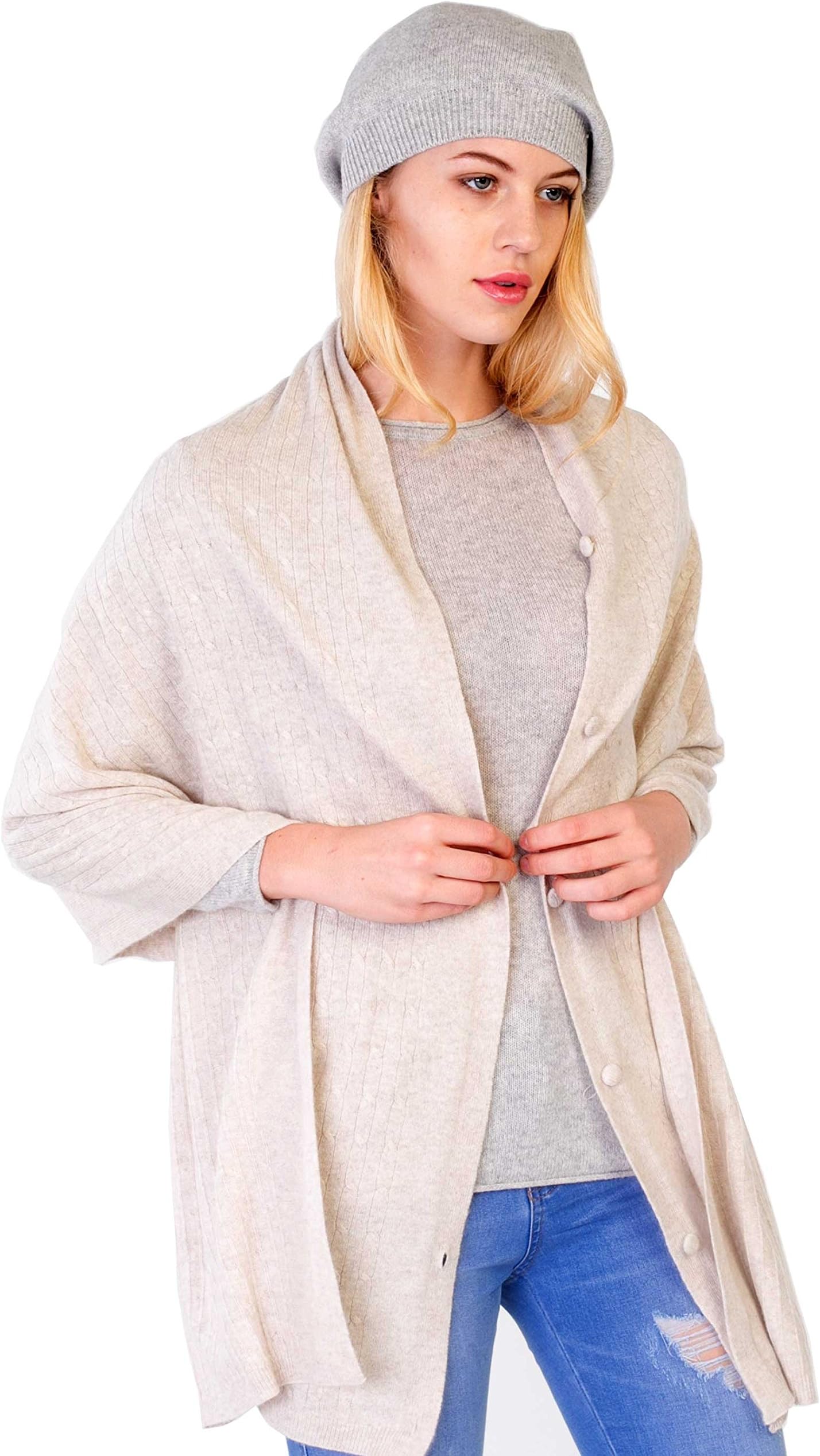100% Pure Cashmere Wrap For women- Versatile Extra Long Throw- Large Buttoned Scarf by Cashmere 4 U