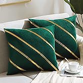 WACOMECO Decorative Throw Pillow Covers - Soft Velvet Gold Cushion Covers Pillow Cases for Sofa Bedroom Livingroom Car, 18 x 18 in, Dark Green