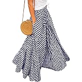 Mansy Women's Plaid Maxi Skirt- High Waist A Line Gingham Skirt,Pleated Flared Summer Casual Swing Long Skirt 2026