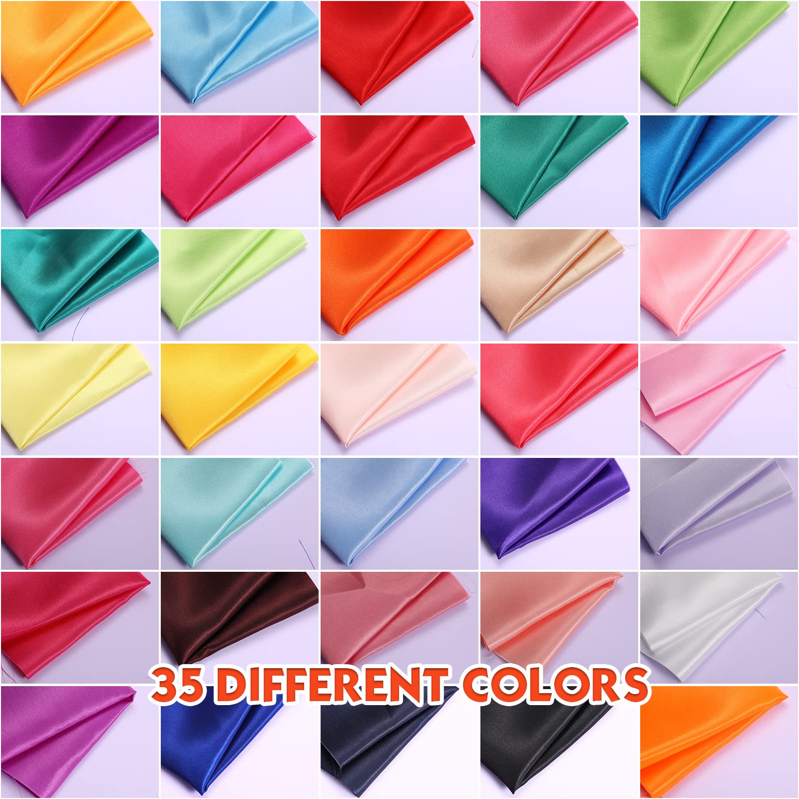 35 Pcs Satin Fat Quarter 35 Solid Color Silky Satin Patchwork Fabric for Bundle Lining Polyester Quilting Wedding Bridal Dress Table Decorations Costume Sewing Apparel Crafts (10 x 8 Inch)