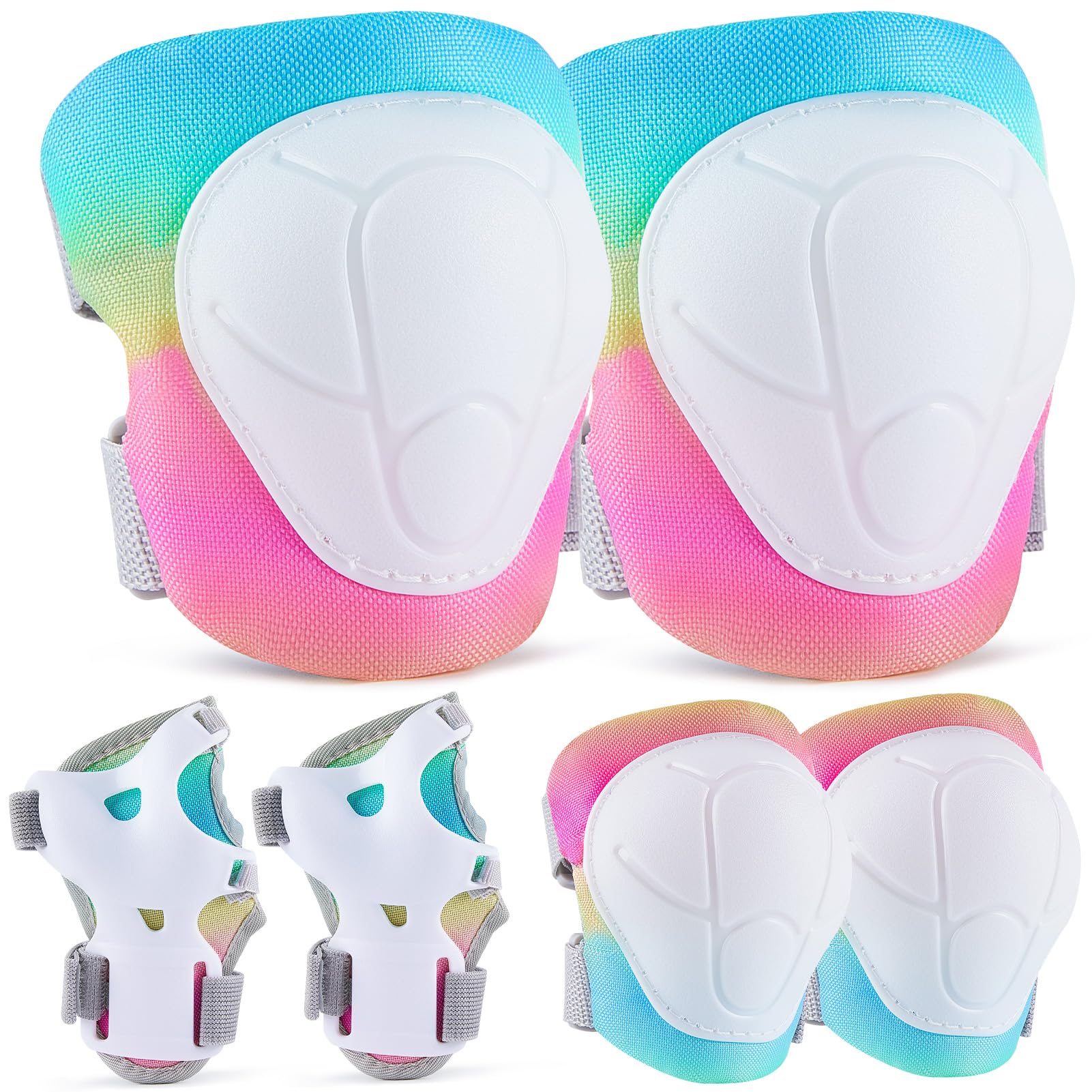 MHJY Knee Pads for Kids Elbow Pads Set 6pcs Protection Gear Kit Adjustable Girls Wrist Guard for Skateboard Bike Cycling Scooter Riding Roller Skating Sports Todder Boys 3-8 Years