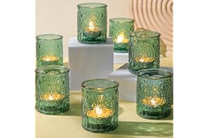Simeitol 12PCS Green Votive Candle Holders Glass, Vintage Tealight Candle Holders for Wedding Party Table Centerpieces, Tea Lights Candle Holders Bulk for Christmas & Thanksgiving Table Decorations
