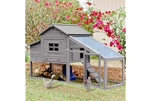 Aivituvin Wooden Chicken Coop Hen House, Outdoor Large Rabbit/Bunny Hutch, Small Animal Cage (Grey)
