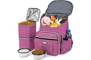 BAGLHER Travel Dog Backpack - Detachable Travel Dog Food Container for Pet Supplies Dog Gear Backpack,Dog Bag for Traveling with 2 Silicone Collapsible Bowls and 2 Food Baskets Pink