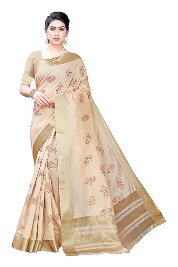 Women Cotton Silk Printed Sarees Free Size (KERALA FLOWER)