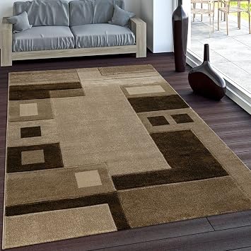 Paco Home Edler Designer Teppich Konturenschnitt Kariert In Braun