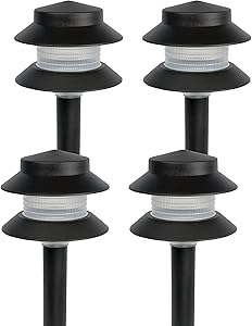 Paradise Garden Lighting GL22627 Outdoor Landscaping Path Light, Black Plastic 2-Tier Post Light, Ribbed Plastic Lens, Low Voltage 4W Incandescent T5 Wedge Bulb, 20 Lumens, 5.2"x5.2"x8.66"