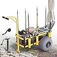 Bonnlo Fishing Cart, Foldable Beach Trailer with 13" Big Balloon Wheels, Sand Wagon Trolley, 300 lbs Load Capacity, 8 Fishing Rod Holders, Mesh Bag, Hand Pump