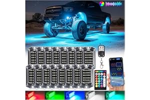LD DARKEAGLE 16Pods Full Angle RGB LED Rock Lights Kit with APP/RF Remote Control,30LEDs Bright Multicolor Underglow Light Dual Zone Underbody Light 12V Waterproof for Semi Trucks Pickup Jeep RV Golf Cart Offroad