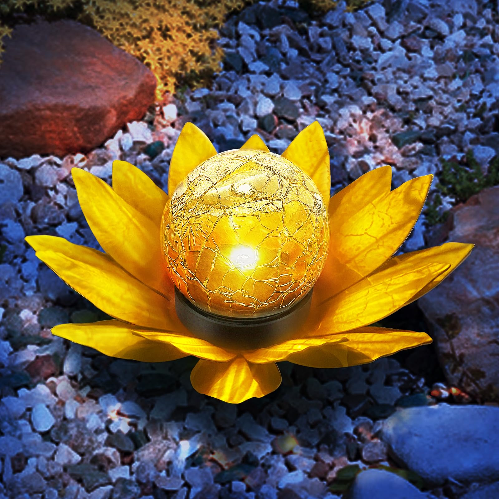 Photo 1 of 2 Pack Solar Lights Outdoor Garden 6.3 " Glass Sunflower Lamp Waterproof LED Metal Flower Lights Outdoor Garden Table Decor for Outside Balcony, Patio, Deck, Porch, Walkway