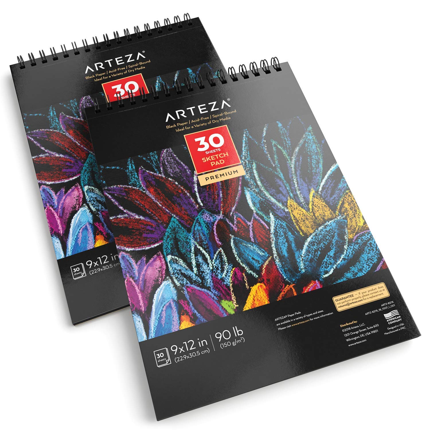 Arteza Black Sketchbook, Pack of 2, 9 x 12 Inches, 30Sheet Drawing