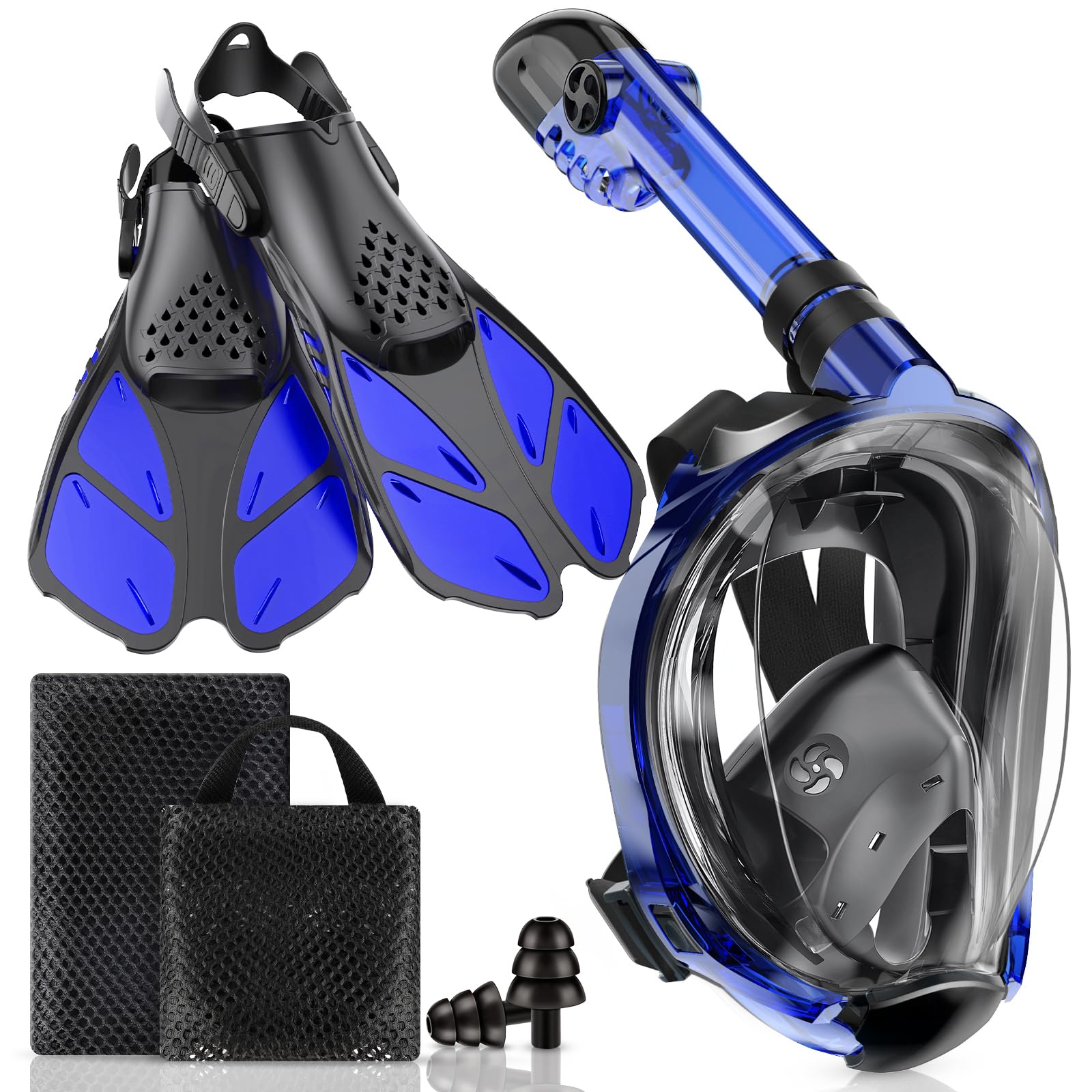 Photo 1 of Viginsul Mask Fins Snorkeling Gear for Adults, Full Face Snorkel Mask & Adjustable Swim Fins Snorkel Set, Panoramic View Snorkel Mask Dry Top Anti-Fog Anti-Leak