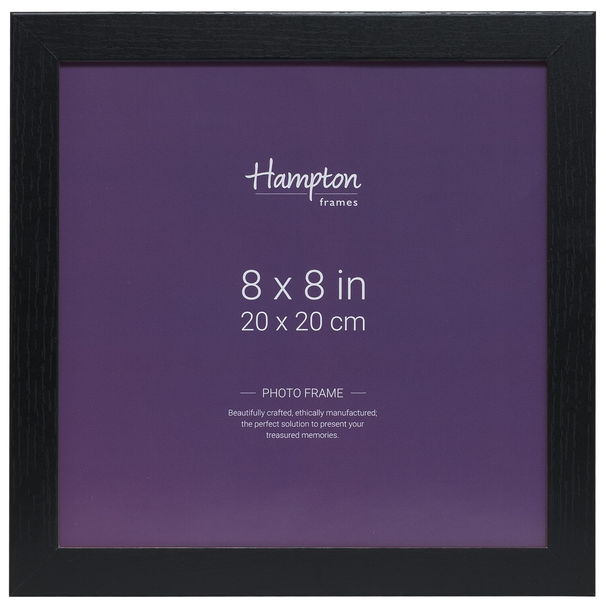 Hampton Frames OXFORD 8x8 (20x20cm) Pack of 1 Black Picture Frame Acrylic (Non-Glass) OXF88NGX-1PK