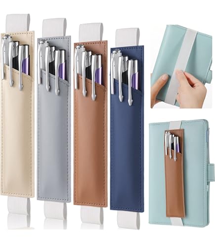 Simarro 6pcs Adjustable Elastic Band Pen Holder, Detachable PU Leather Pen Sleeve Pouch Journal Pencil Holder For Notebook, Planners, Binders And