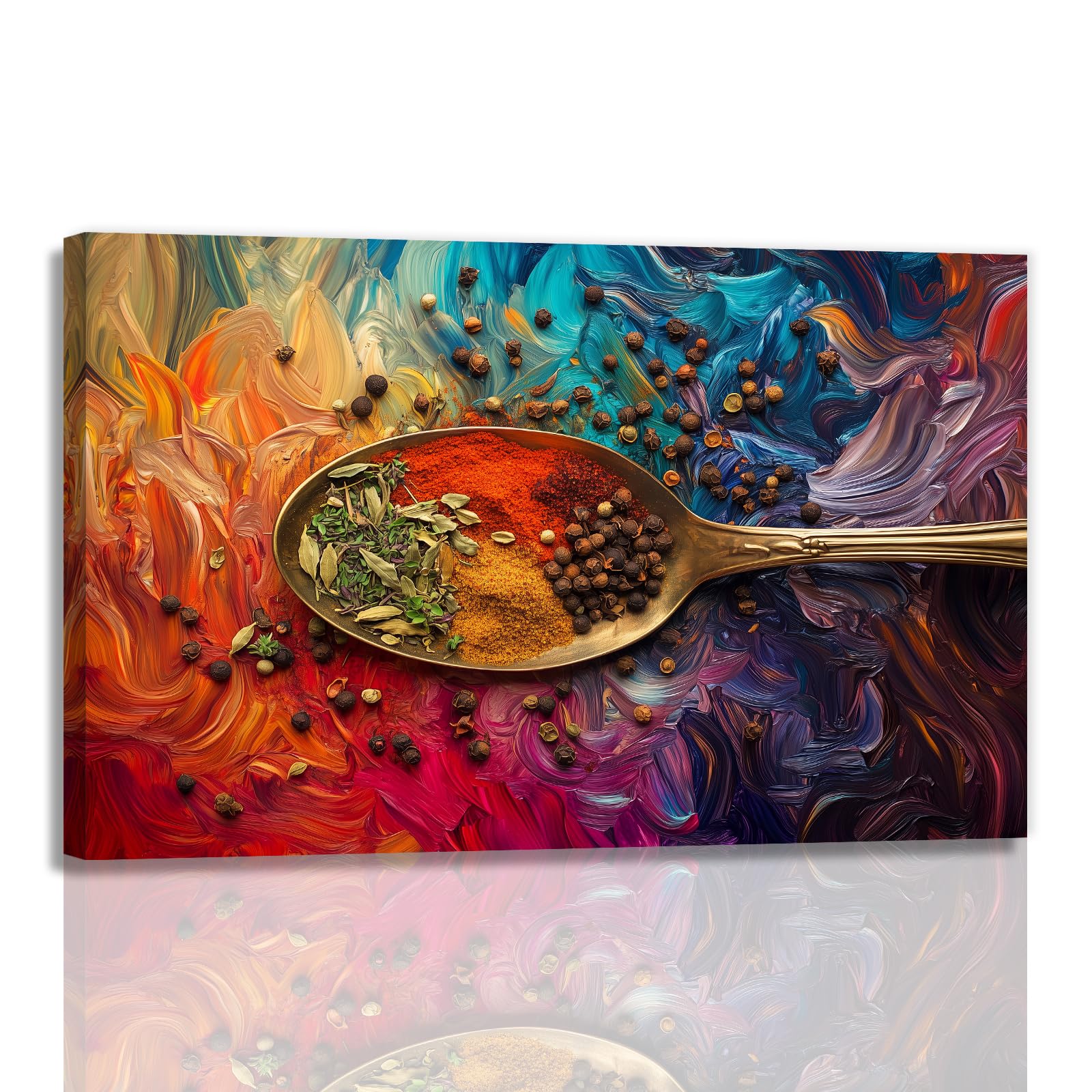 kitchen wall decor colorful spices seasoning on spoon picture print on canvas abstract contemporary