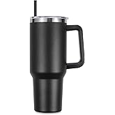 DOMICARE 40 oz Tumbler with Handle and Straw, Stainless Steel Tumbler with Lid and Straw, Reusable Vacuum Insulated Cup, Travel Coffee Mug, Black, 1Pack