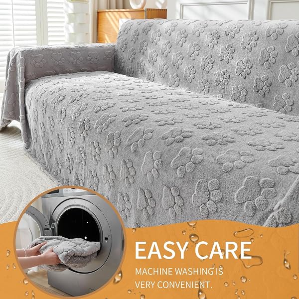 AKPGQ FAUX FUR COUCH COVER FOR DOGS WASHABLE,FUZZY PET COUCH COVERS FOR SOFA,L SHAPED SOFA COVER,THICK SOFT COVER NON-SLIP COUCH COVER FURNITURE PROTECTOR PET FRIENDLY (GREY, 71 * 118)