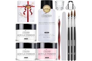 Cooserry Acrylic Powder and Liquid Set - Professional Acrylic Nail Kit Clear White Acrylic Powder and Liquid Monomer Set, Nails Extension for Nail Art Salon Use Home DIY for Beginners