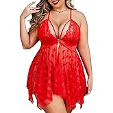 Avidlove Plus Size Lingerie Lace Babydoll Womens Teddy Chemise V Neck Nighty Mesh Sleepwear Front Slit Nightdress