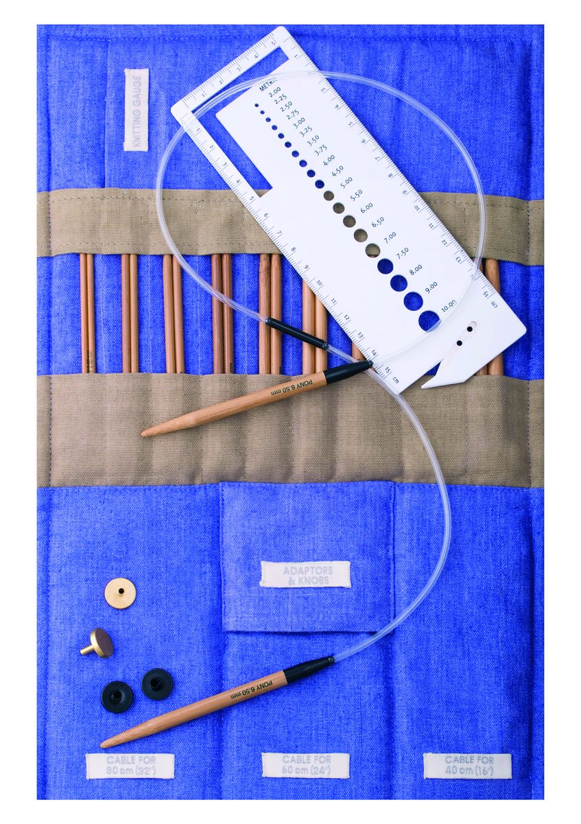 Pony Case with Knitting Pins: Circular: Interchangeable: Bamboo Size, Multi-Colour, 7 x 6 x 21 cm