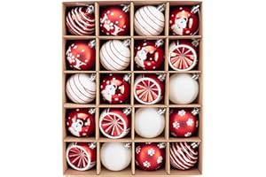 DECOR BY HANNAH DecorbyHannah Red and White Christmas Ornaments, Dog Ornaments for Christmas Tree Decorations, 20ct 60mm Shatterproof Pet Paw Print Ball Ornaments for Xmas Holiday Puppies Party Home Decor