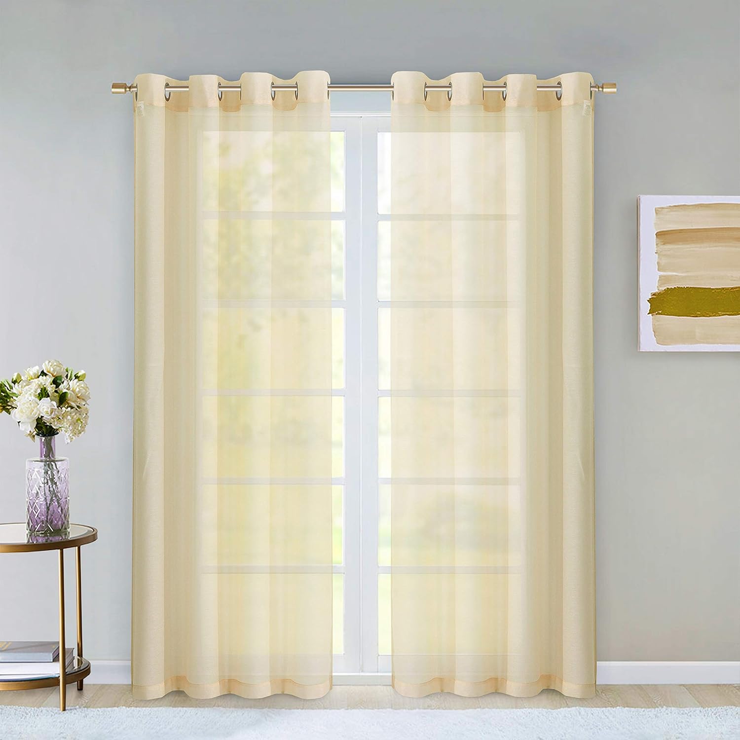 Dainty Home Malibu Textured Semi-Sheer Linen Look Grommet Top Curtain Panel Pair, 54