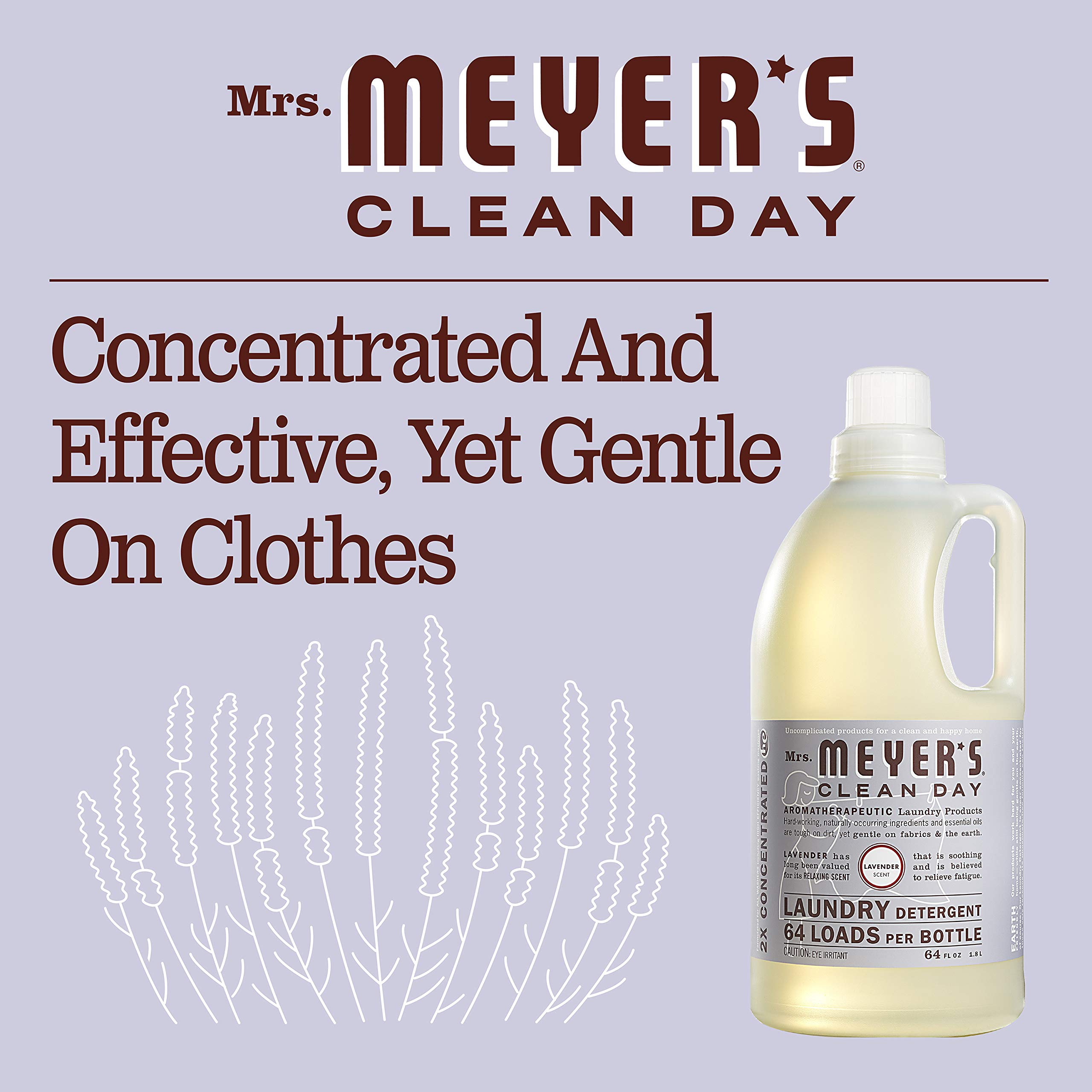 Mrs. Meyer’s Clean Day Laundry Detergent, Lavender, 64 fl oz (Pack of 2