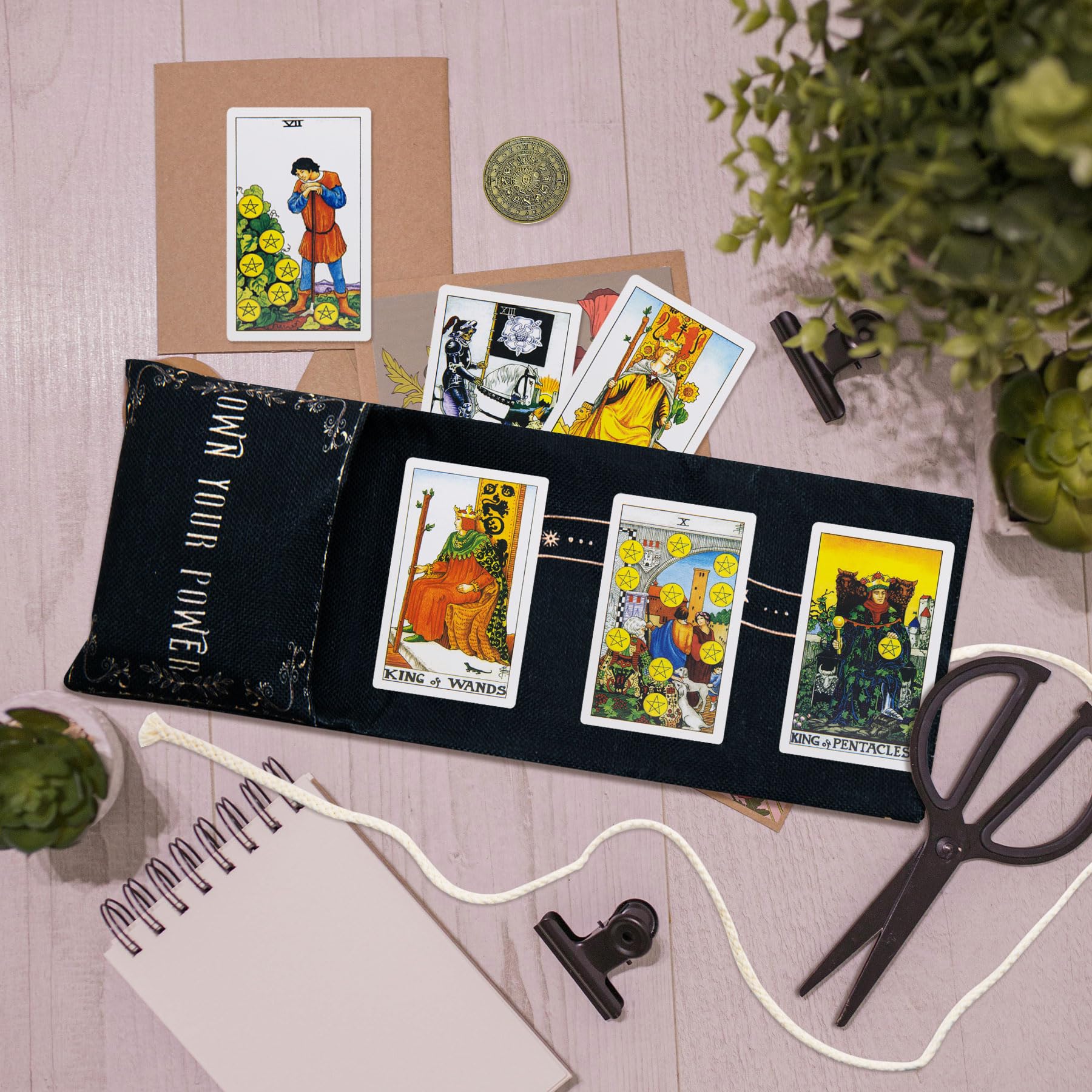 Knana 2Pcs Tarot Card Holder - Linen Tarot Deck Mat with Layout Pattern, Large Tarot Card Storage, Tarot Accessories (Snake)