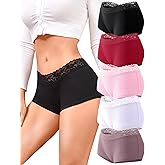 FINETOO Cotton Underwear for Women Boy Shorts Lace Boxer Briefs Soft Full Coverage Womens Panties 5 Pack S-XXL