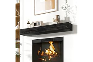 Acovy Floating Fireplace Mantel Shelves, 60x8x5 Inches Natural Wooden Floating Shelf for Over Fireplace, Wall-Mounted Mantel Shelf for Living Room and Home Decor, Black