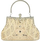 Womens Vintage Floral Beaded Rhinestone Embroidery Clutch Sequin Crossbody Bag Evening Handbag for Bridal Wedding Party Prom | Vintage, Floral, Beaded, Rhinestone, Embroidery, Sequin