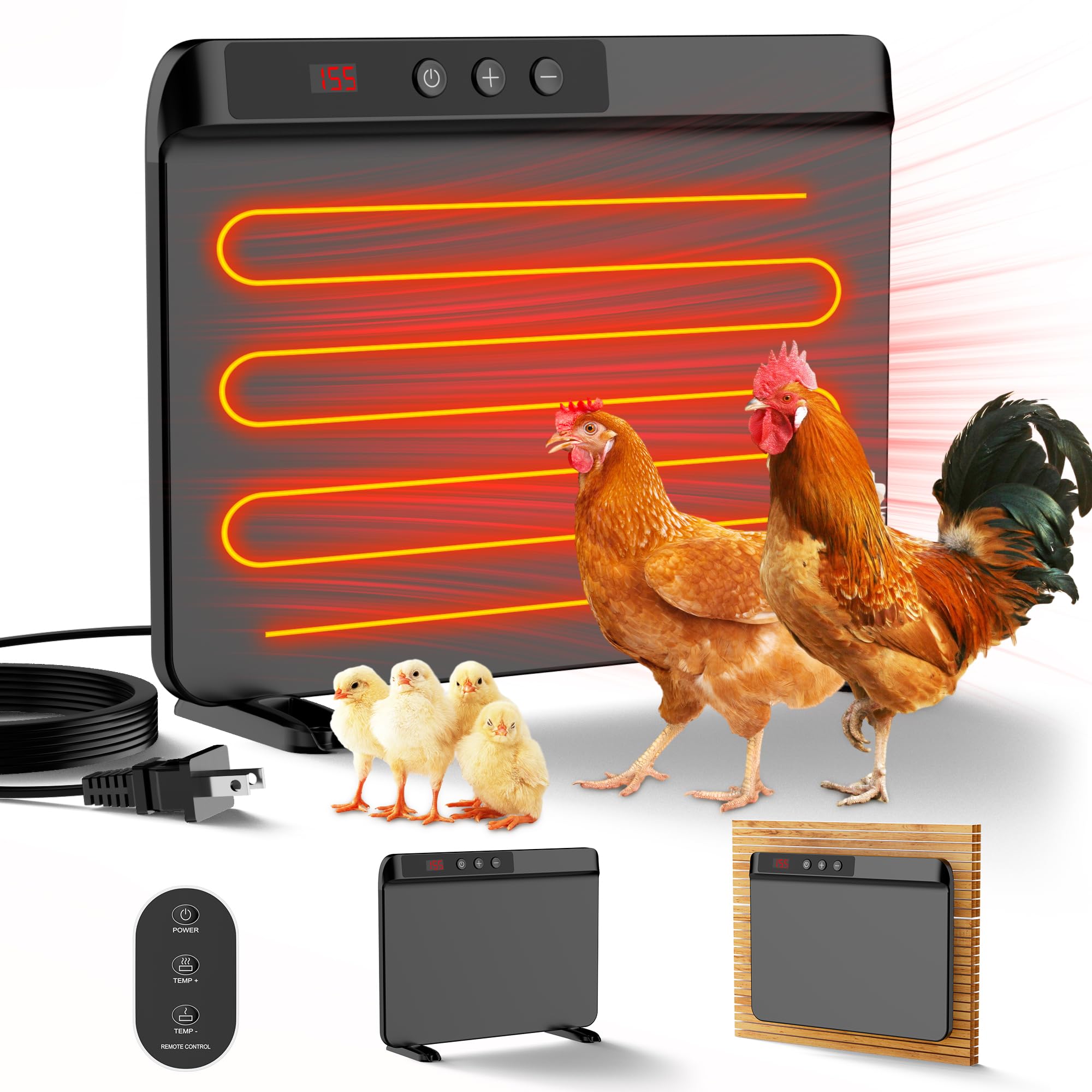 Photo 1 of TIMEBAL 2025 Smart Chicken Coop Heater with Adjustable Temperature Remote Control, 200 Watts Radiant Heat Flat Panel Heaters for Winter Heating,Adaptable to Timer and Temp Controllers,Black