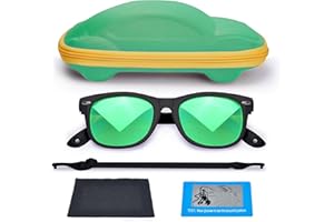 azuza Silicon Kids Sunglasses Unbreakable Polarized UV400 with Cute Car Case For Toddler Boys and Girls 2-12