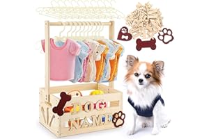 Teenyyou 20 x 13 x 9 Wooden Dog Closet Pet Wardrobe Crate Box with Hanging Rods and Personalized Alphabet Letters Easy Assembly Baskets for Dog Cat Toys Clothes Accessories(Wood)