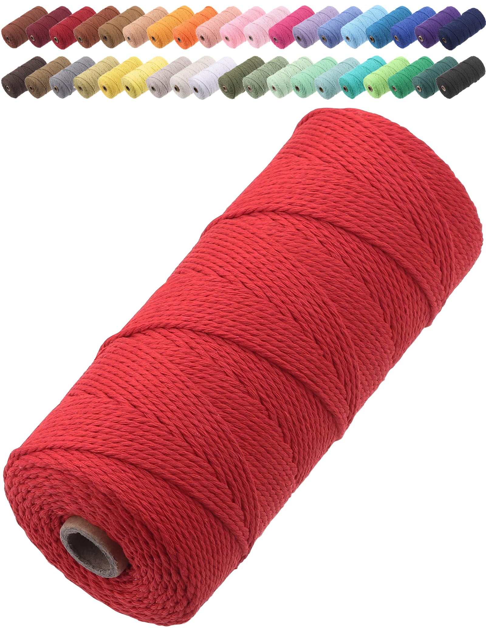GOHOF Macrame Cord 2mm x 205m Premium Cotton Macrame Rope, 3 Strand Twisted Soft Cotton Cord, One of The Most Perfect Materials for Macrame Art, Cotton String Without Chemicals (Red)